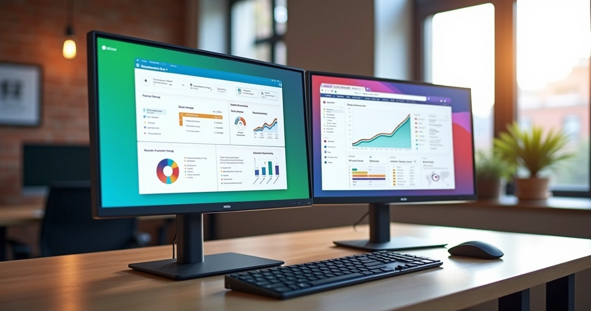 Tela de computador exibindo interfaces dos CRMs Pipedrive e HubSpot lado a lado com gráficos e fluxos de automação visíveis 