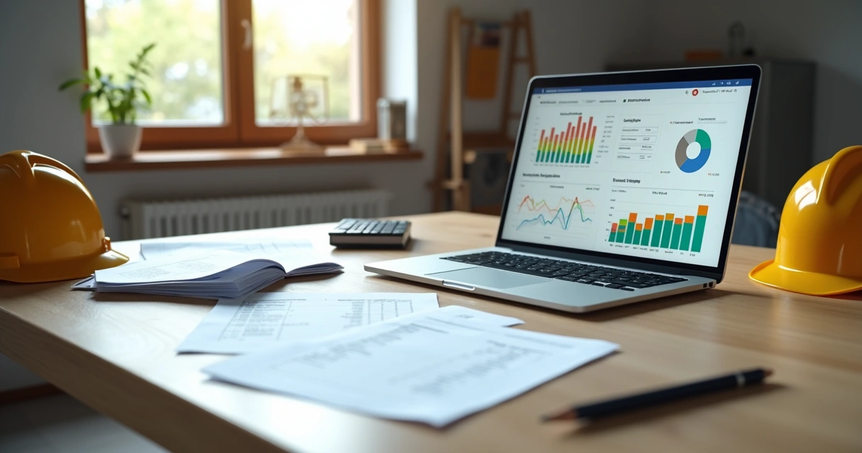 Comparação visual entre planilha em papel e sistema financeiro em notebook em uma mesa de escritório 
