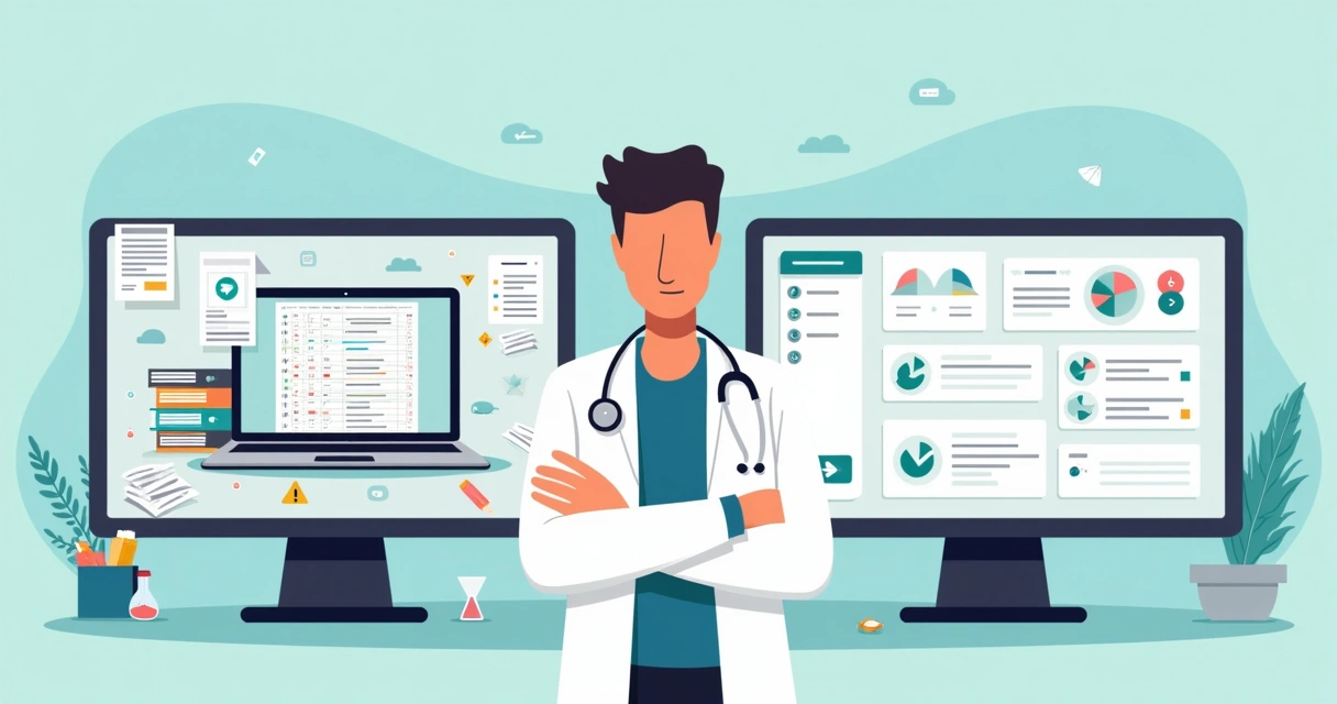 Comparação entre planilha e software médico para pedidos em ilustração flat 