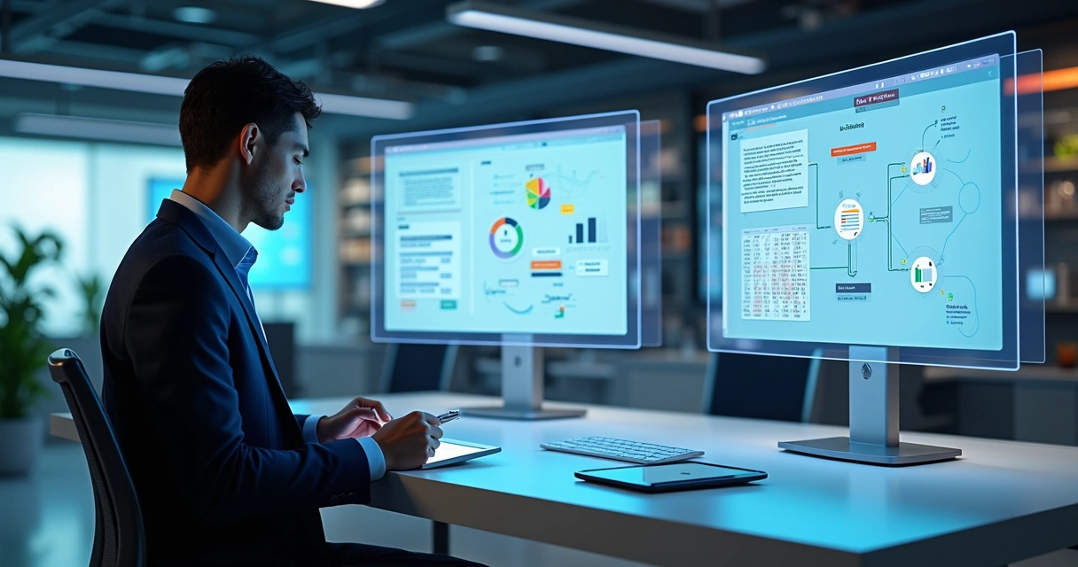 Interface digital mostrando comparação entre Zapier, n8n e Make, com gráficos e ícones de automação empresarial 
