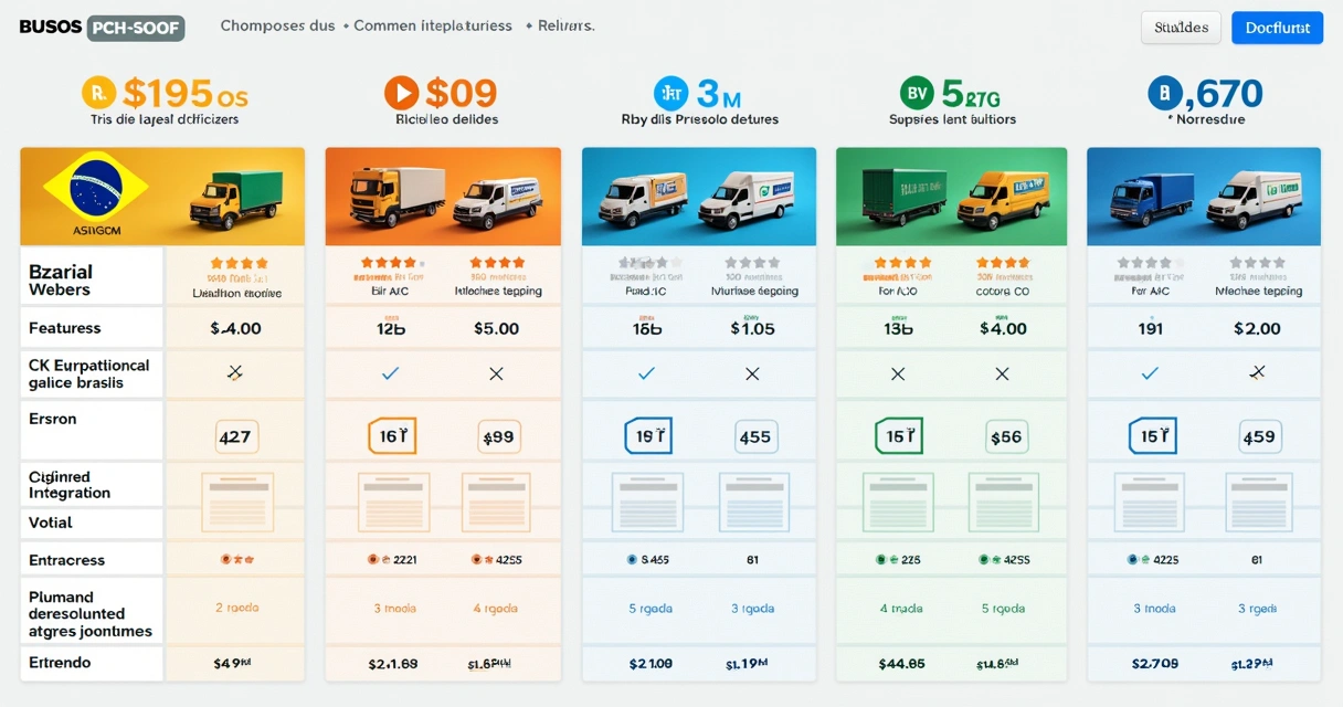 Painel comparativo de lojas virtuais brasileiras com recursos listados lado a lado.