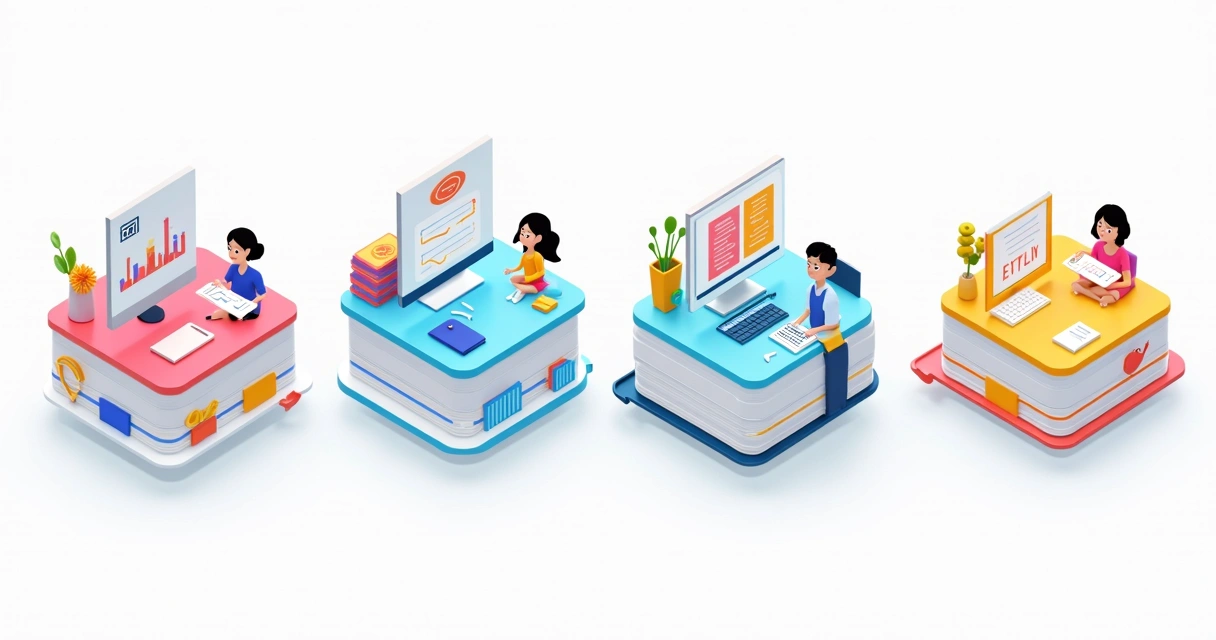 Ilustração corporativa mostrando quatro plataformas SaaS para cursos online em 2025 com elementos gráficos representando gerenciamento, área de membros estilo Netflix, taxas e personalização 