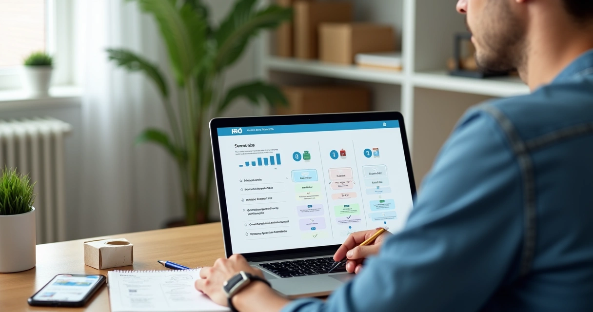 Empreendedora analisando comparativo entre plataformas de e-commerce na tela do notebook 