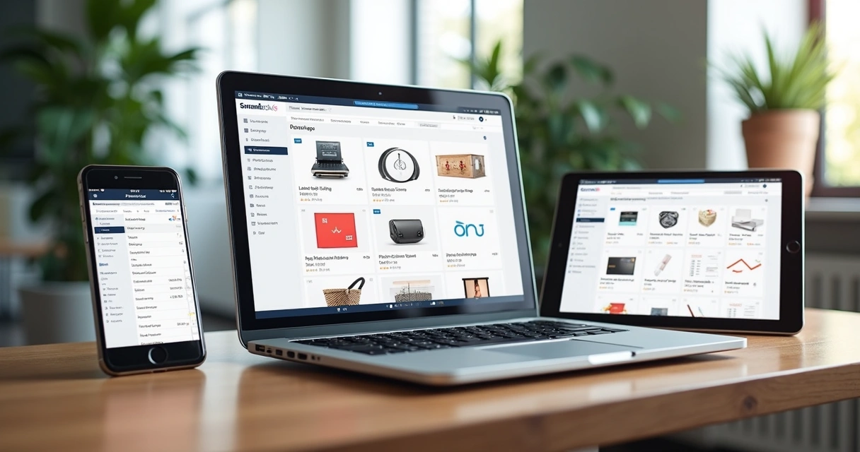 Comparação realista de plataformas de ecommerce em telas de computador e smartphones 