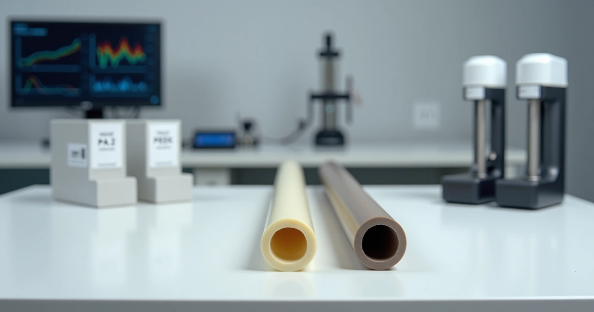 Comparação em laboratório entre amostras cilíndricas de poliamida 12 e PEEK sobre bancada técnica 