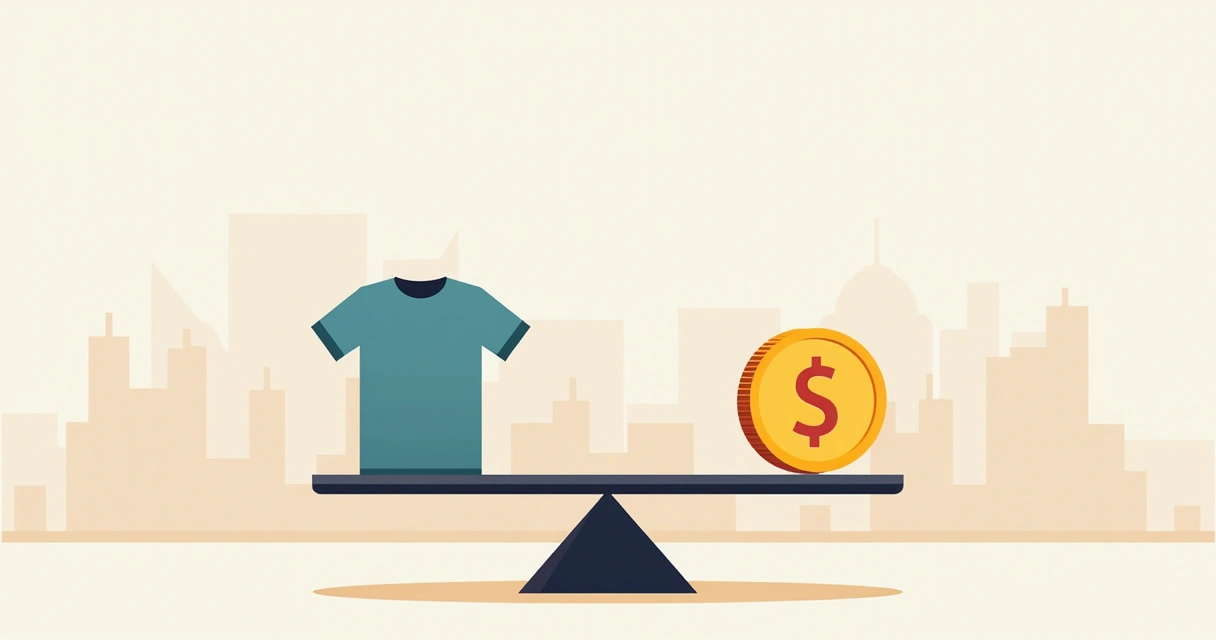Balanca comparando preço baixo e qualidade em camisetas personalizadas 
