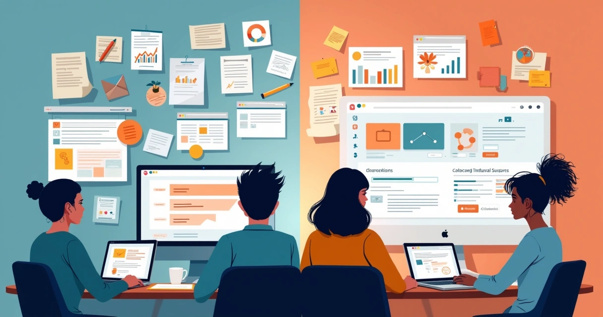 Tabela com comparativo visual entre processos manuais e com ferramenta de influencers, mostrando tempo e passos envolvidos 
