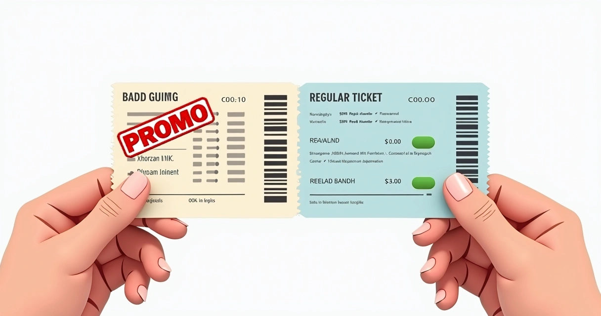 Pessoa comparando bilhete promocional e regular 