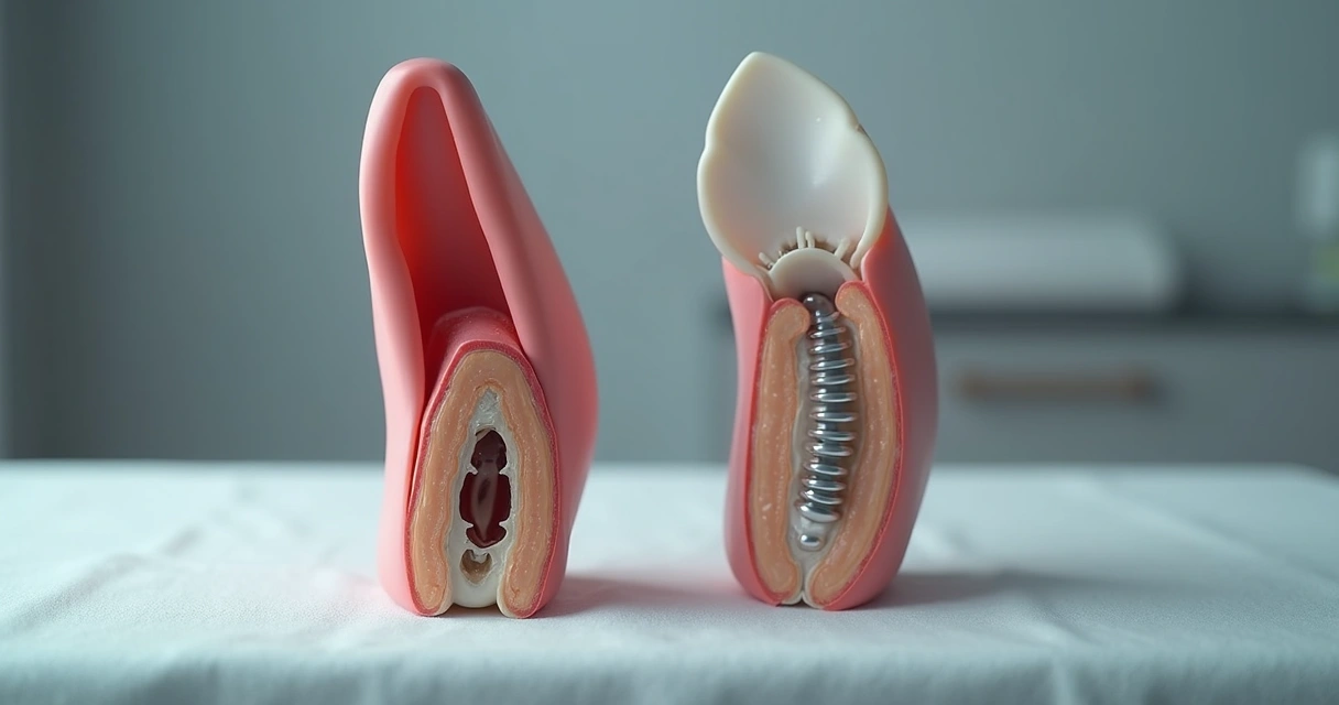 Comparação visual entre prótese peniana inflável e maleável lado a lado 