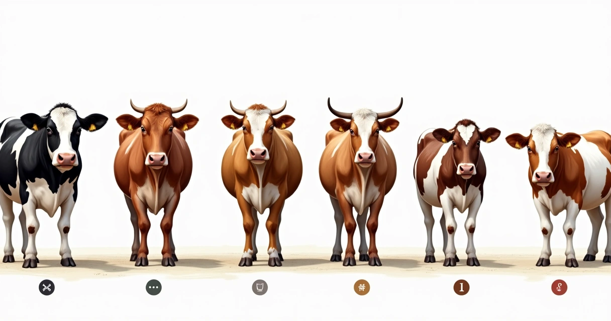 Comparação visual entre vacas das raças Holandesa, Jersey, Gir, Girolando, Pardo-Suíço, Guernsey e Ayrshire lado a lado 