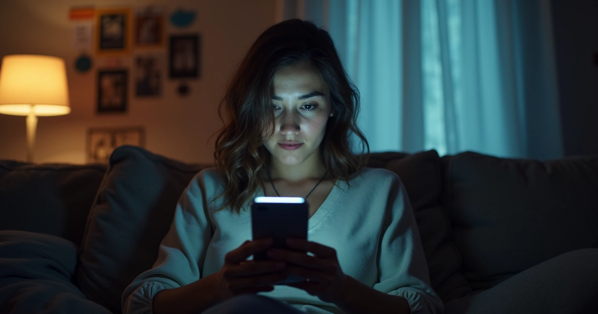 Pessoa observando um feed de rede social cheio de fotos de conquistas e viagens 