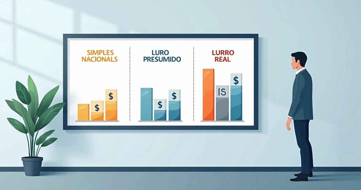 Quadro comparativo entre regimes tributários Simples Nacional, Lucro Presumido e Lucro Real 