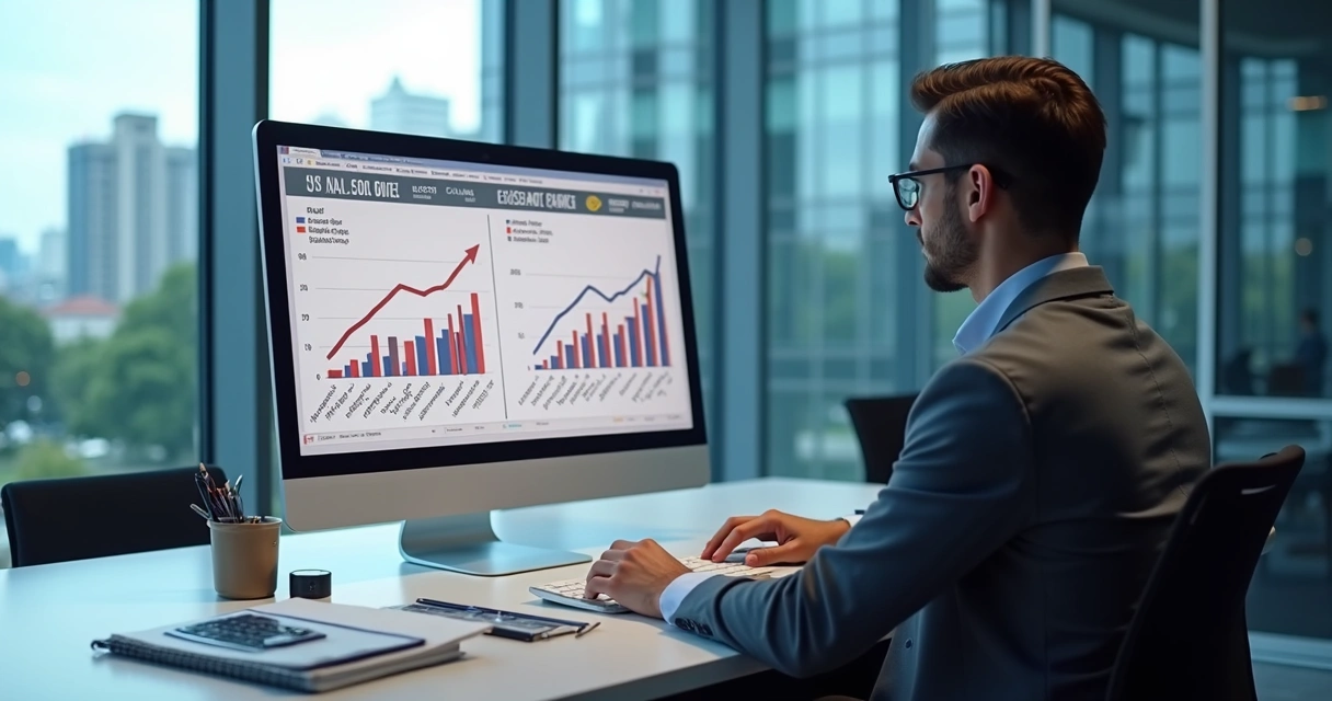 Profissional analisando gráfico de salários e custo de vida em tela 