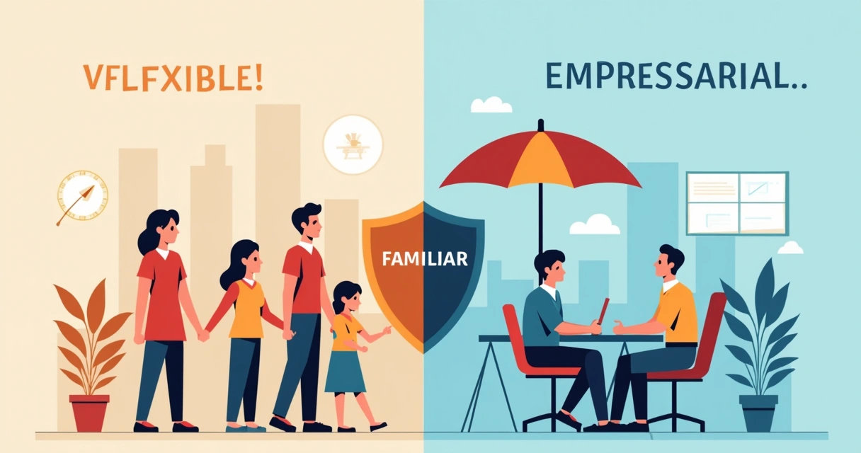 Ilustrações comparando seguro de vida familiar e empresarial 