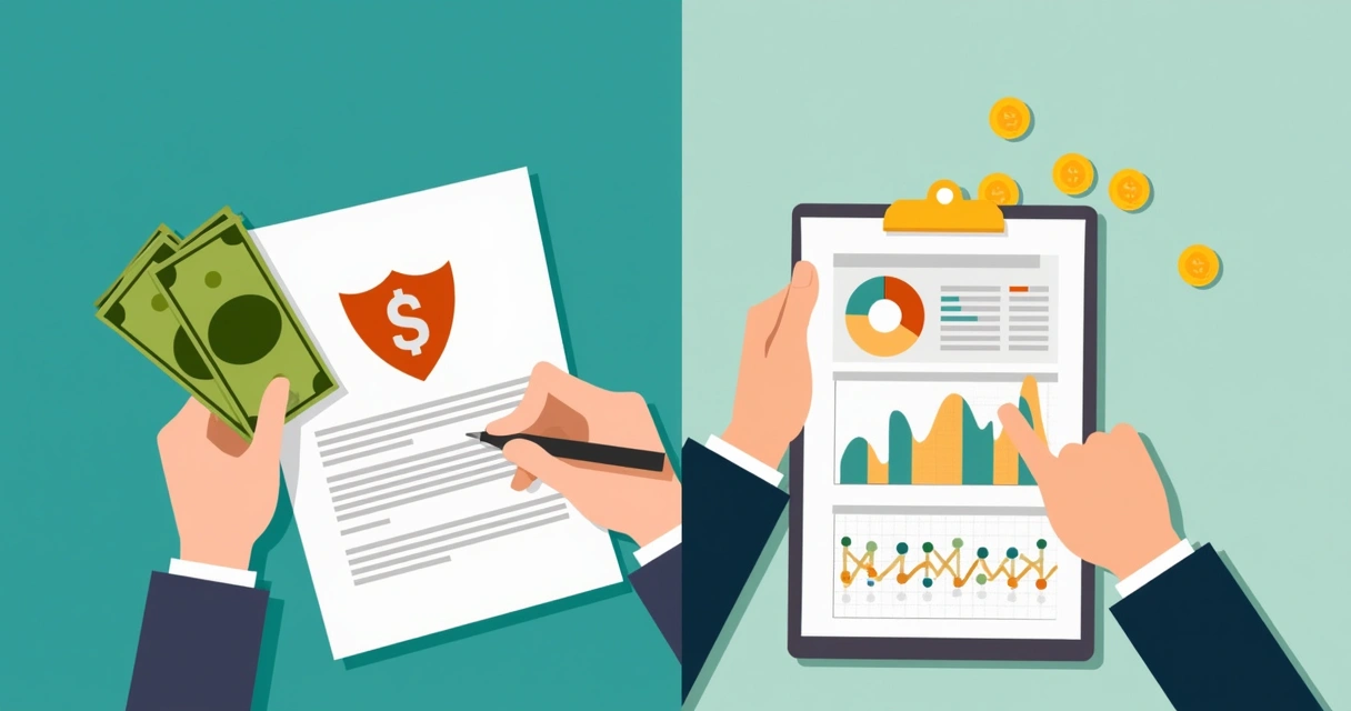 Comparação visual entre seguro e fundo exclusivo para proteção financeira 