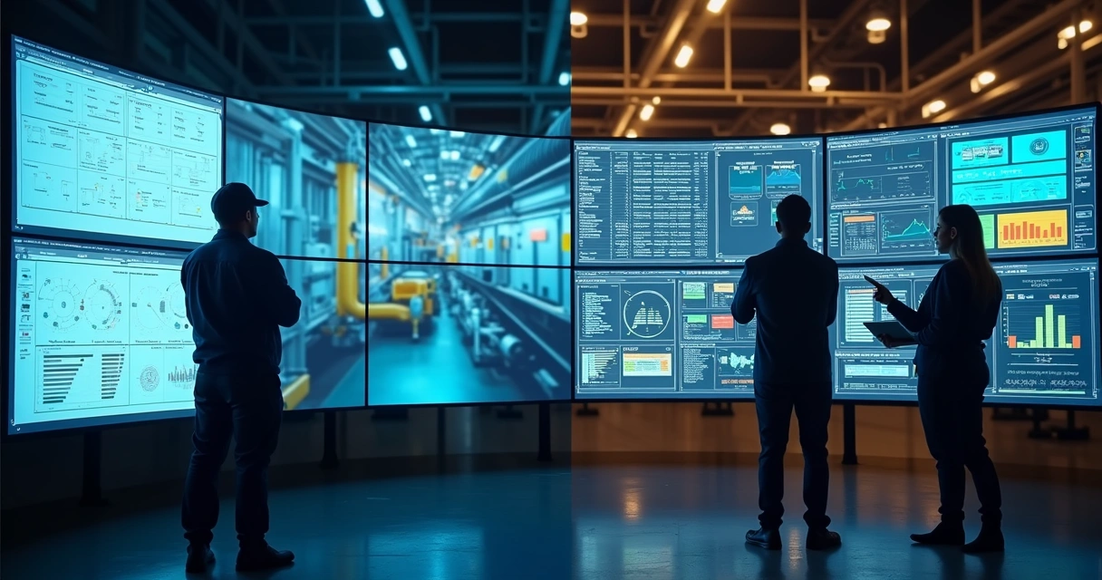 Comparação visual entre sistema preditivo genérico e solução personalizada em ambiente industrial 