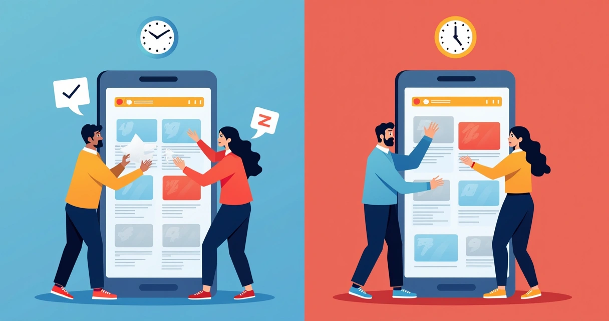 Comparação lado a lado entre site rápido e site lento 