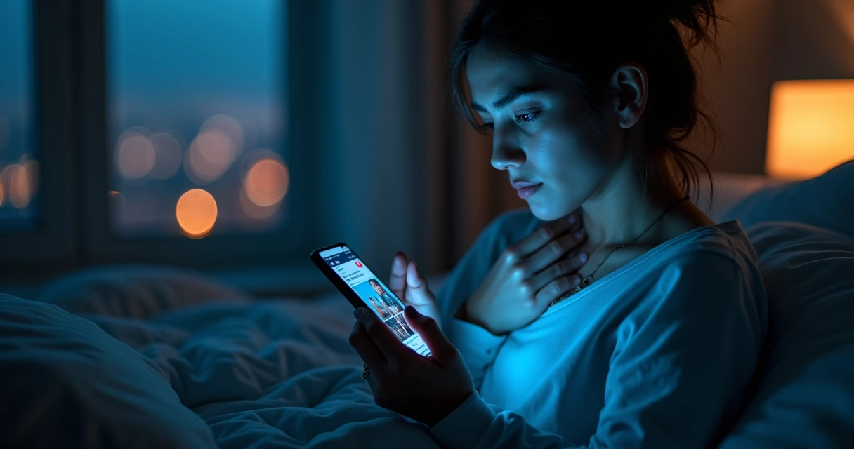 Pessoa olhando rede social se comparando com outros perfis 