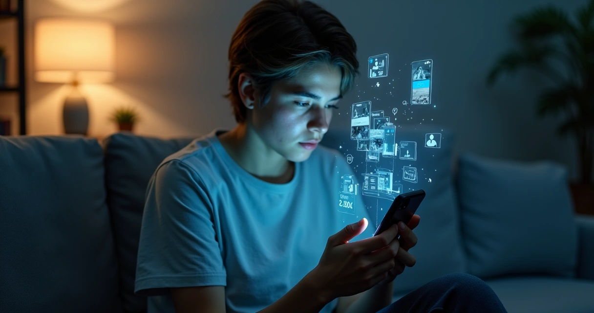 Pessoa olhando redes sociais e se comparando com outros perfis 