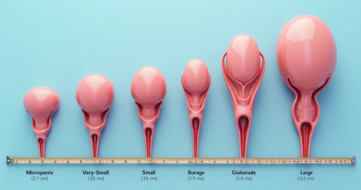 Comparação ilustrativa dos diferentes tamanhos do pênis em uma tabela visual