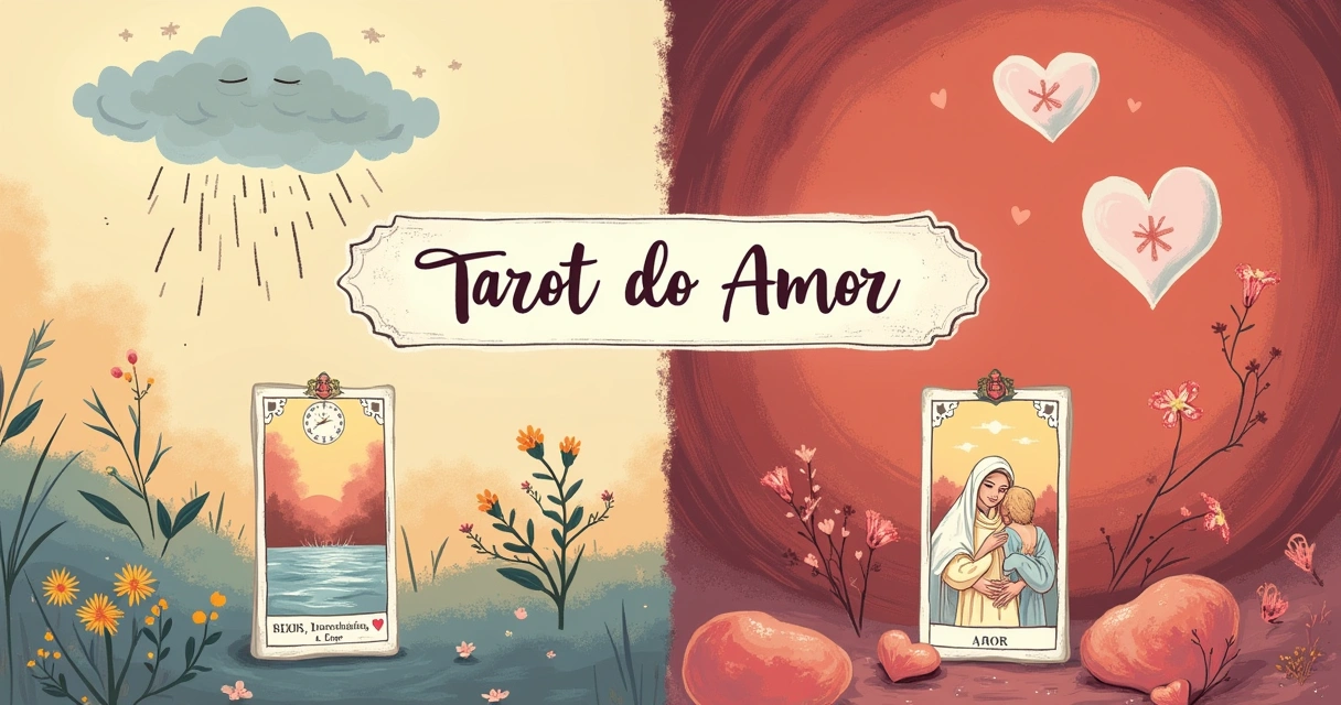 Comparação visual entre Tarot do Dia e Tarot do Amor, mostrando cartas e símbolos de cada tipo.