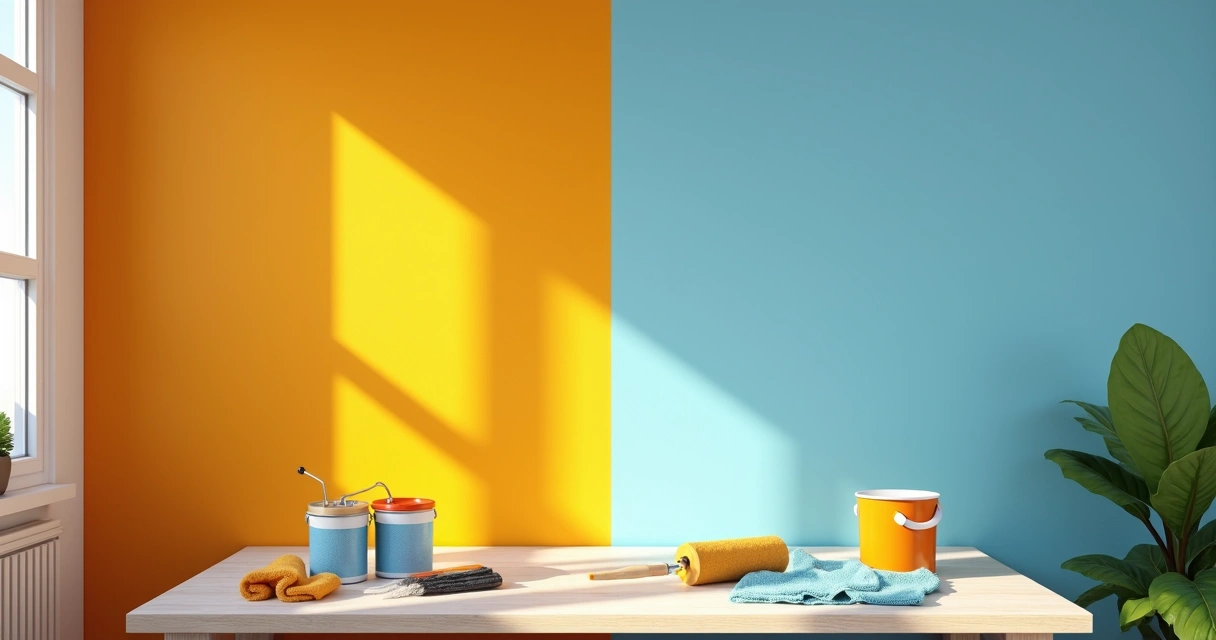 Tinta Acrílica, Látex e PVA: Diferenças e Indicações 2026 1 Parede metade pintada com tinta acrílica e metade com tinta PVA, mostrando diferença de acabamento