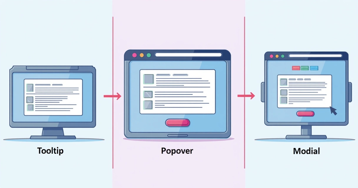 Comparação entre tooltip, popover e modal em SaaS