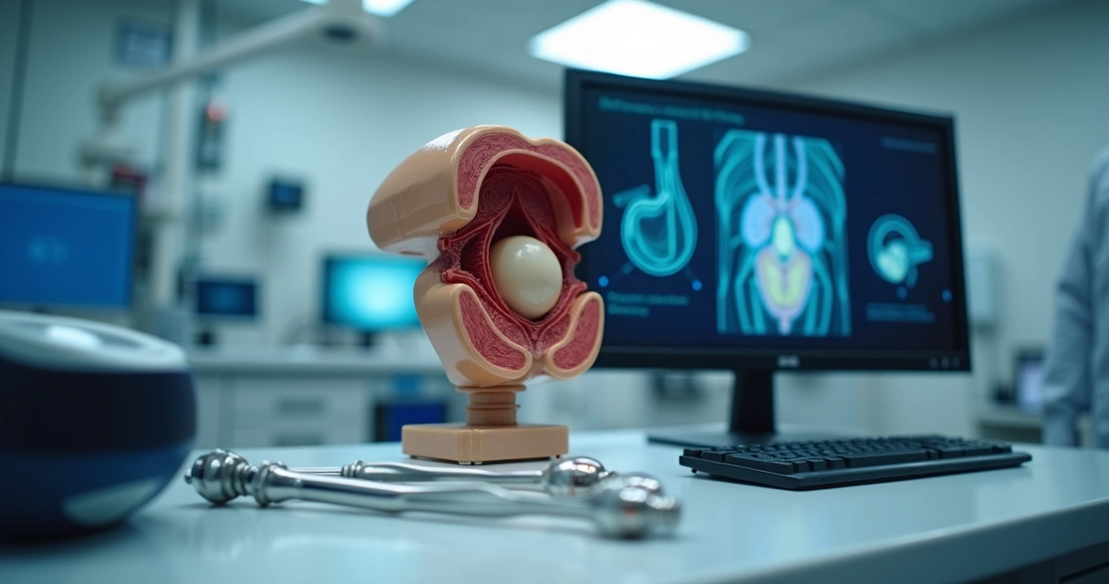 Modelo anatômico da próstata e equipamentos urológicos