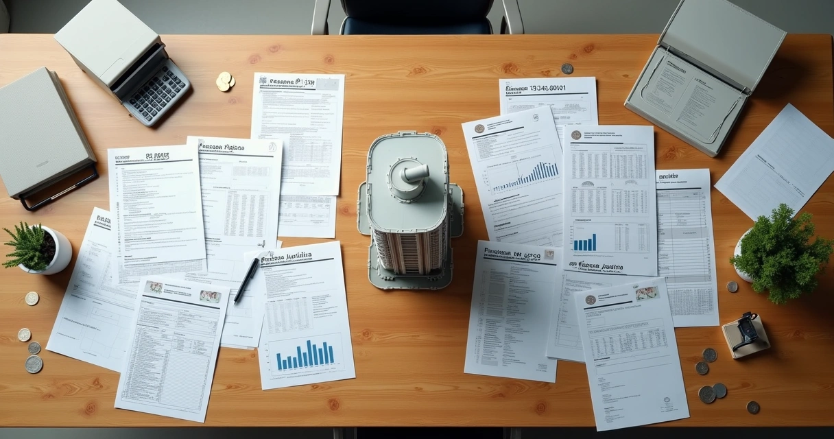 Mesa vista de cima com casa em miniatura separando documentos de pessoa física e jurídica 
