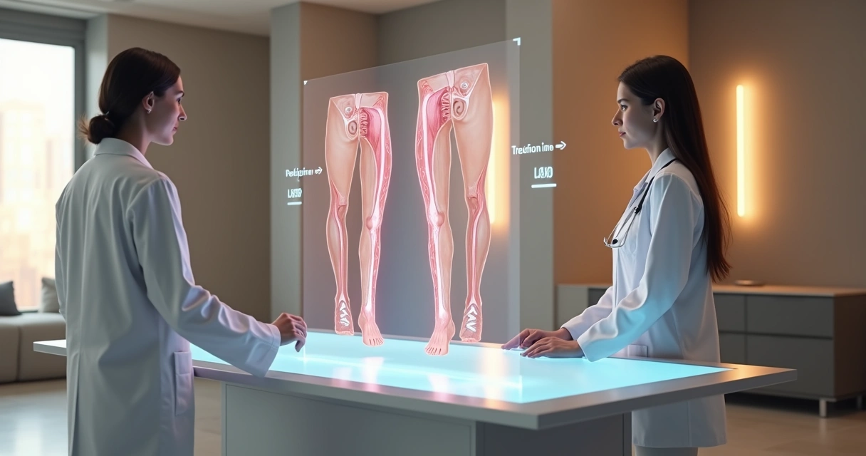 Comparação visual entre perna com varizes e perna tratada com laser estilo ATTA 