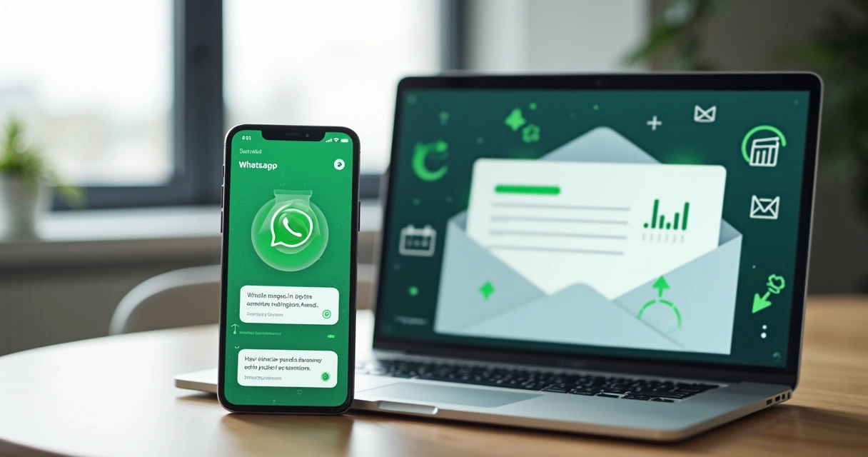 Comparação visual entre cobrança por WhatsApp e por e-mail em tela dividida 
