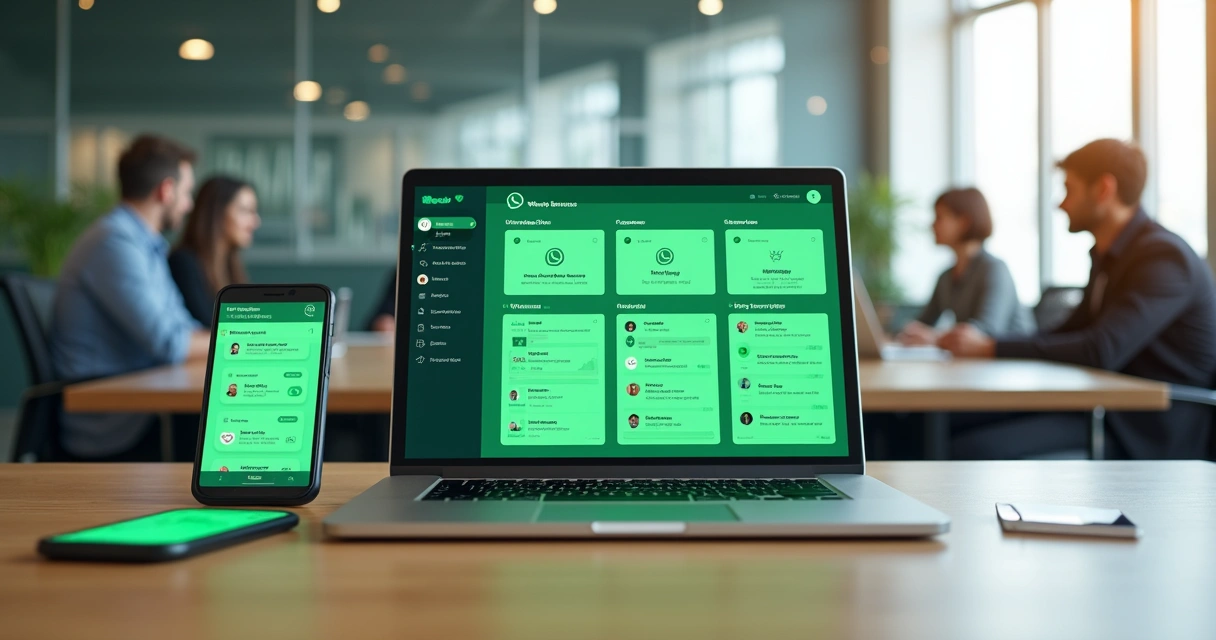 Comparação visual entre WhatsApp comum, Business e API em painel de gestão empresarial 