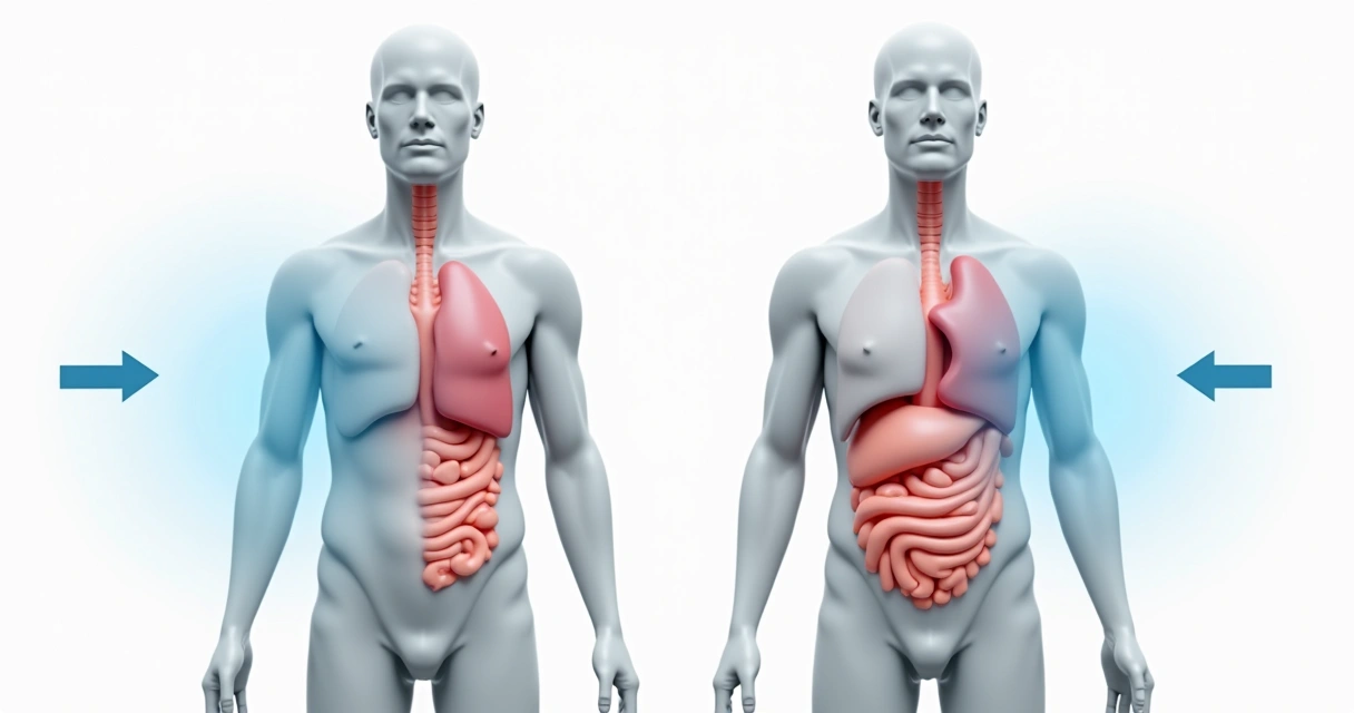 Ilustración comparativa entre respiración torácica y abdominal en el cuerpo humano 