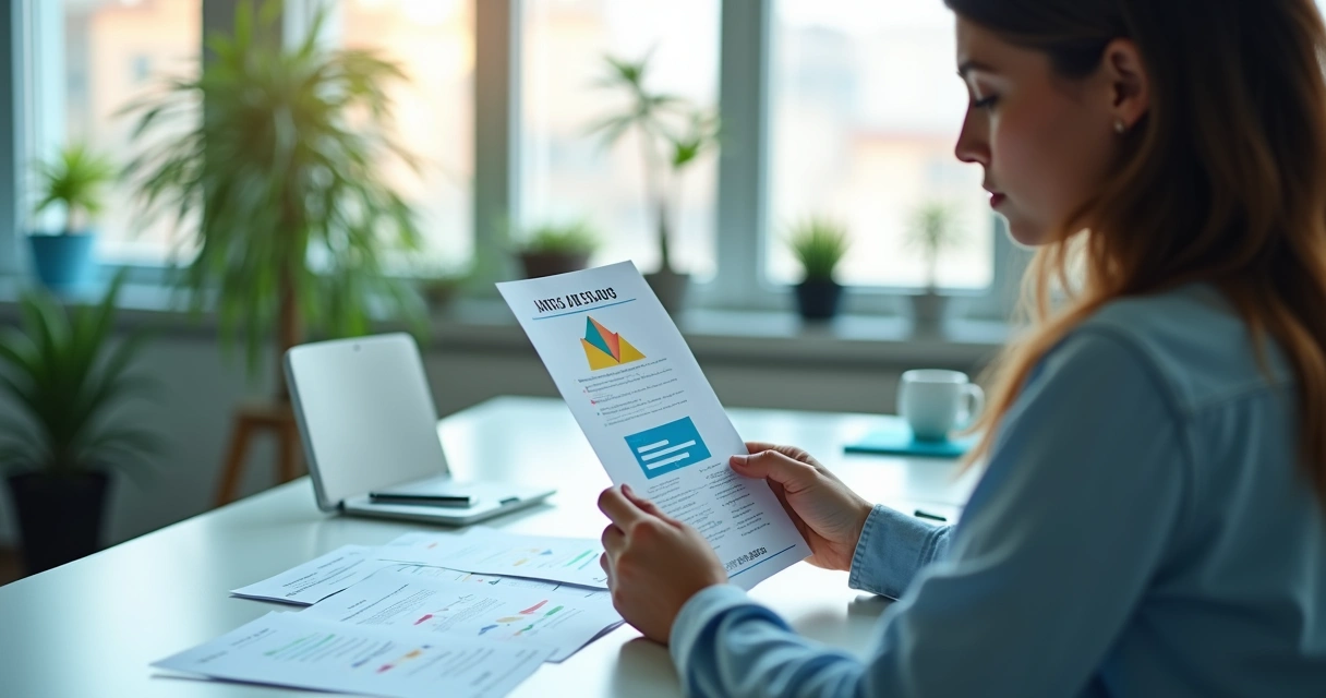 Persona comparando distintos folletos de seguros con gráficos 