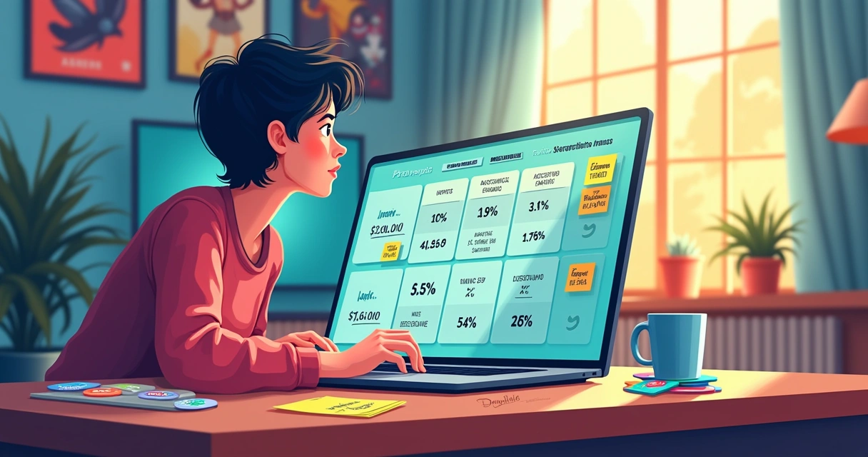 Persona comparando costos de suscripciones de streaming en una laptop, notas sobre promociones en el escritorio.