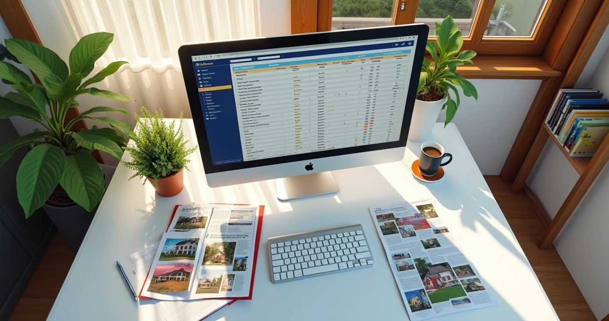 Tela de computador exibindo comparativo de anúncios de imóveis 