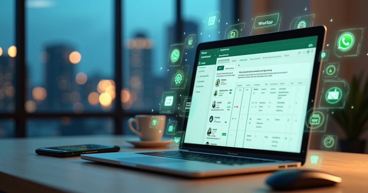 Painel comparativo de assistentes de IA para atendimento no WhatsApp em um escritório moderno 
