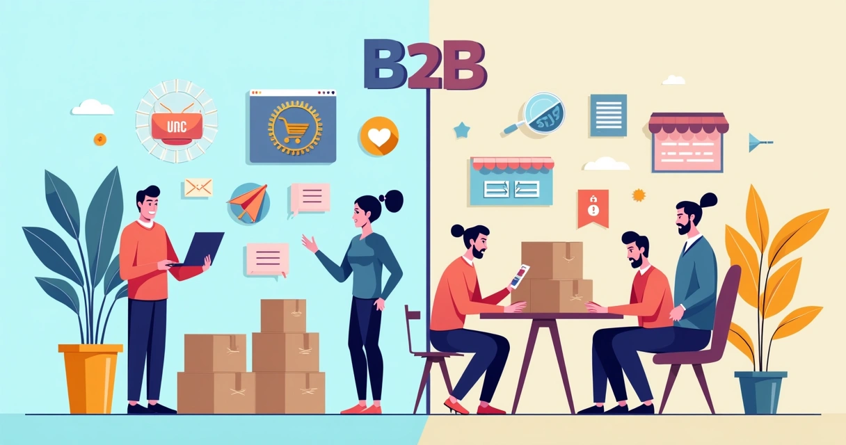 Quadro comparativo entre modelos B2C e B2B com ícones distintos 