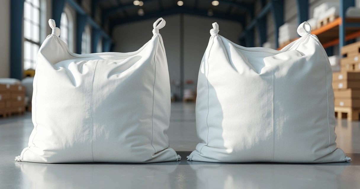 Big bag U-panel quadrado ao lado de big bag circular arredondado 