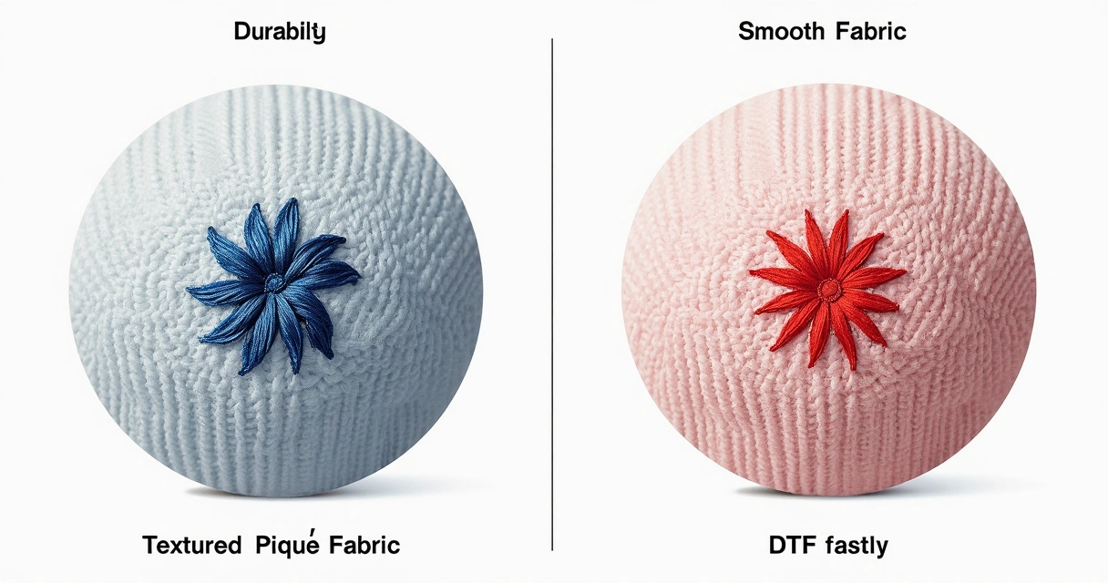 Comparativo visual logo bordado e logo DTF camisa polo