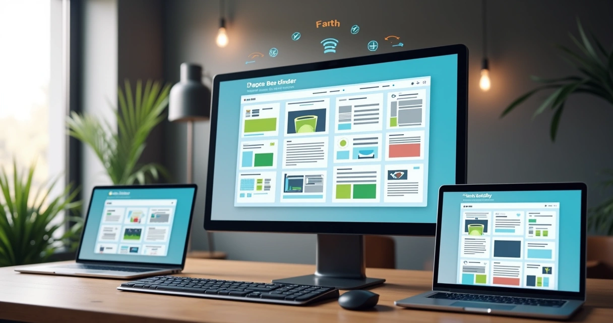 Tela de computador com diferentes builders de páginas comparados lado a lado 