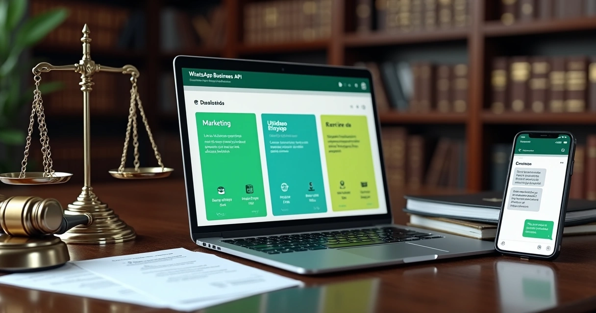 Quadro comparativo de custos do WhatsApp Business ao lado de símbolo de justiça 