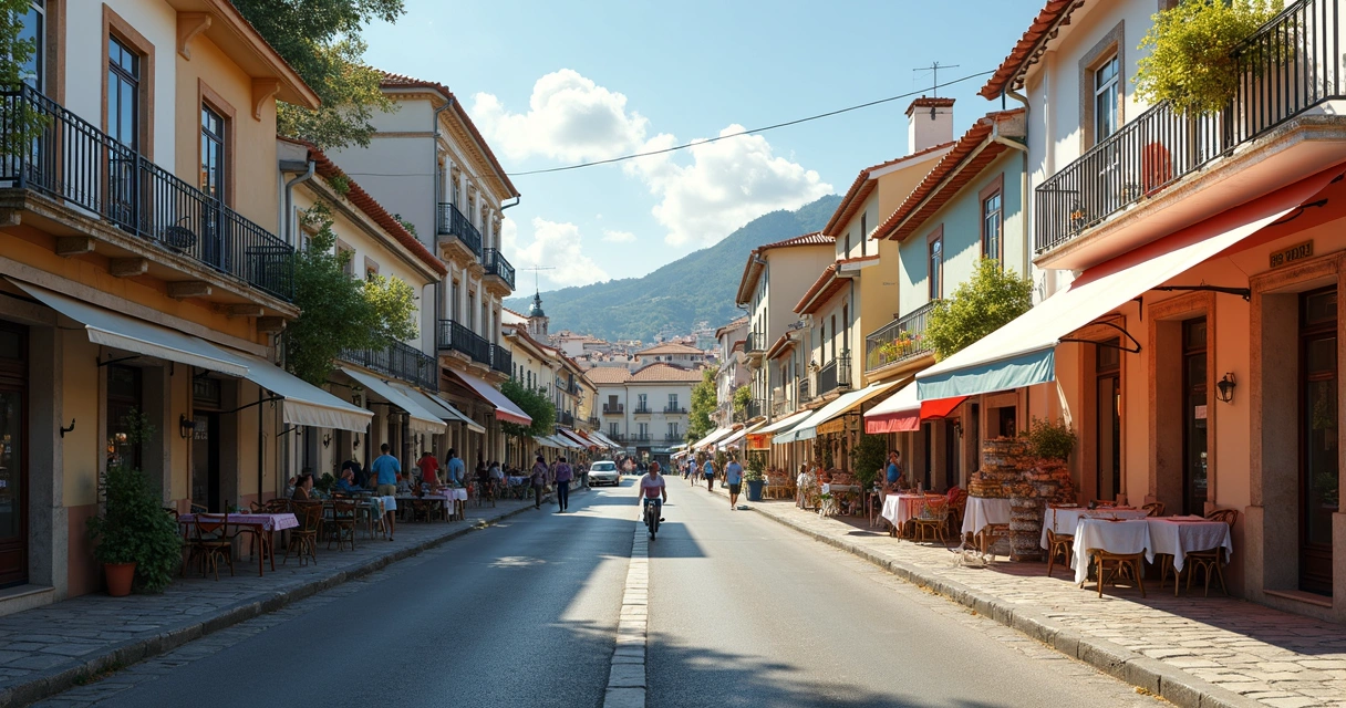 Vista dividida entre cidade brasileira e portuguesa mostrando contraste de custos 