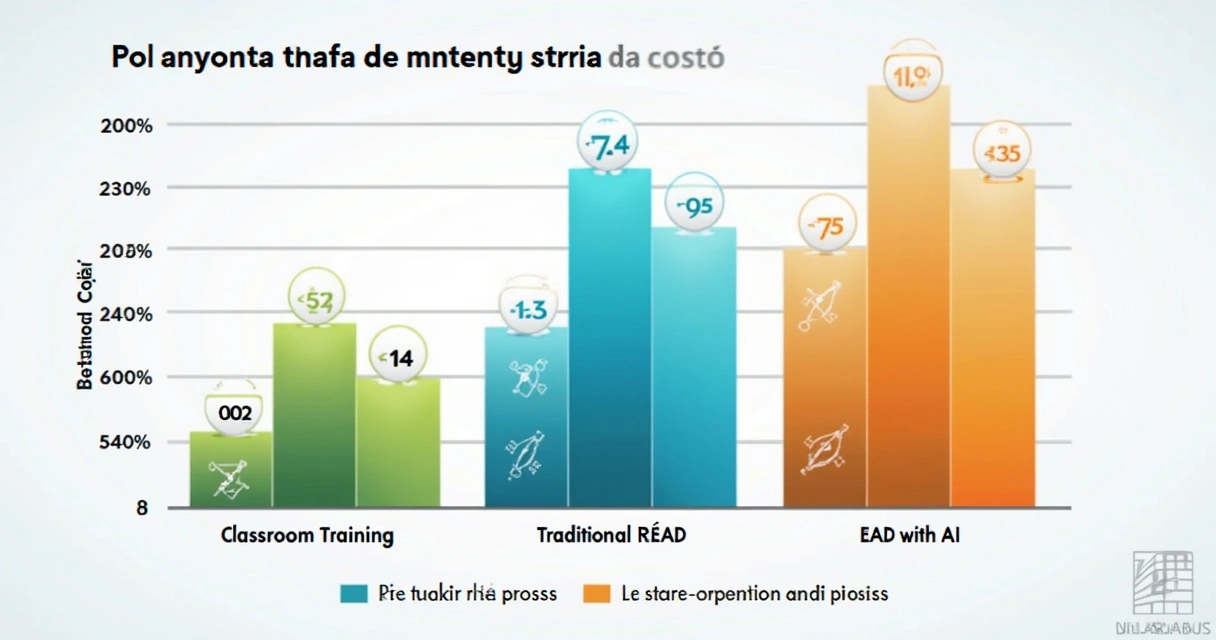 Gráfico comparando custos de treinamento presencial, EAD tradicional e EAD com IA