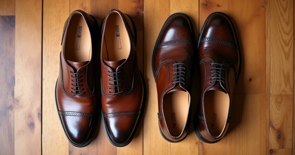 Sapatos Derby e Oxford um ao lado do outro 