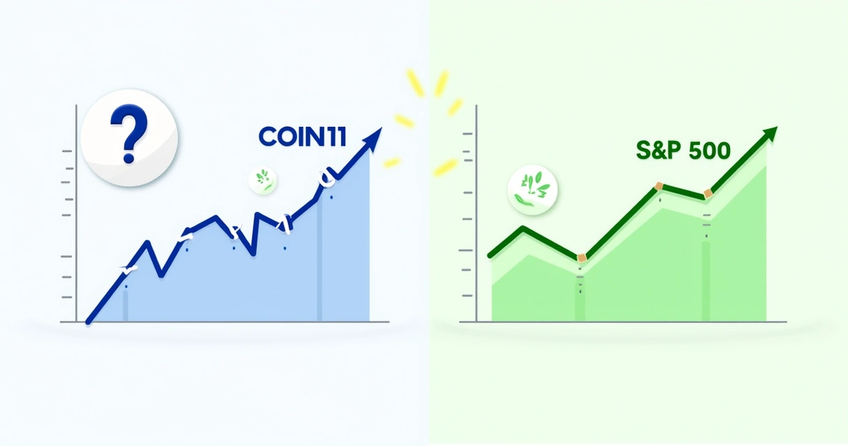 Dois gráficos, um do COIN11 e outro do S&P 500, lado a lado 