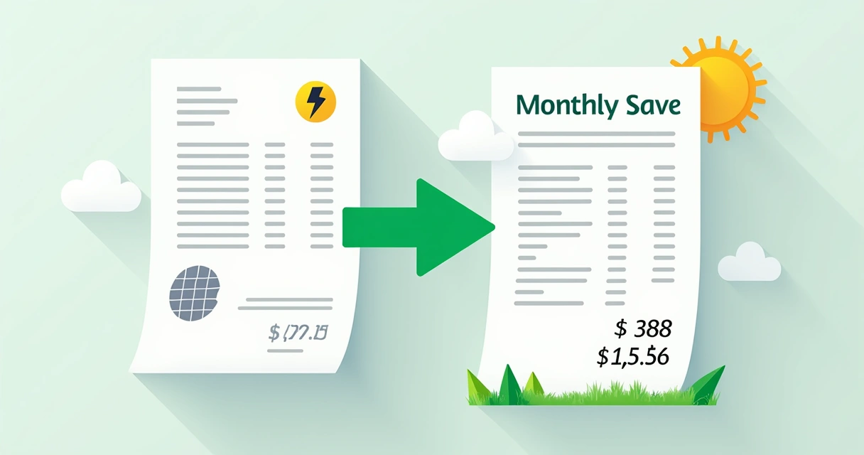 Papel com duas colunas: conta de luz antiga e mensalidade solar lado a lado