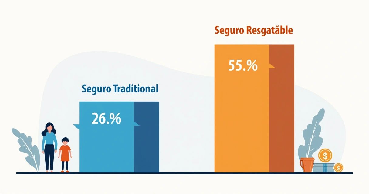 Gráfico comparativo entre seguro tradicional e seguro resgatável 