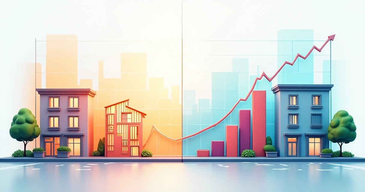 Gráficos comparando imóveis residenciais e comerciais