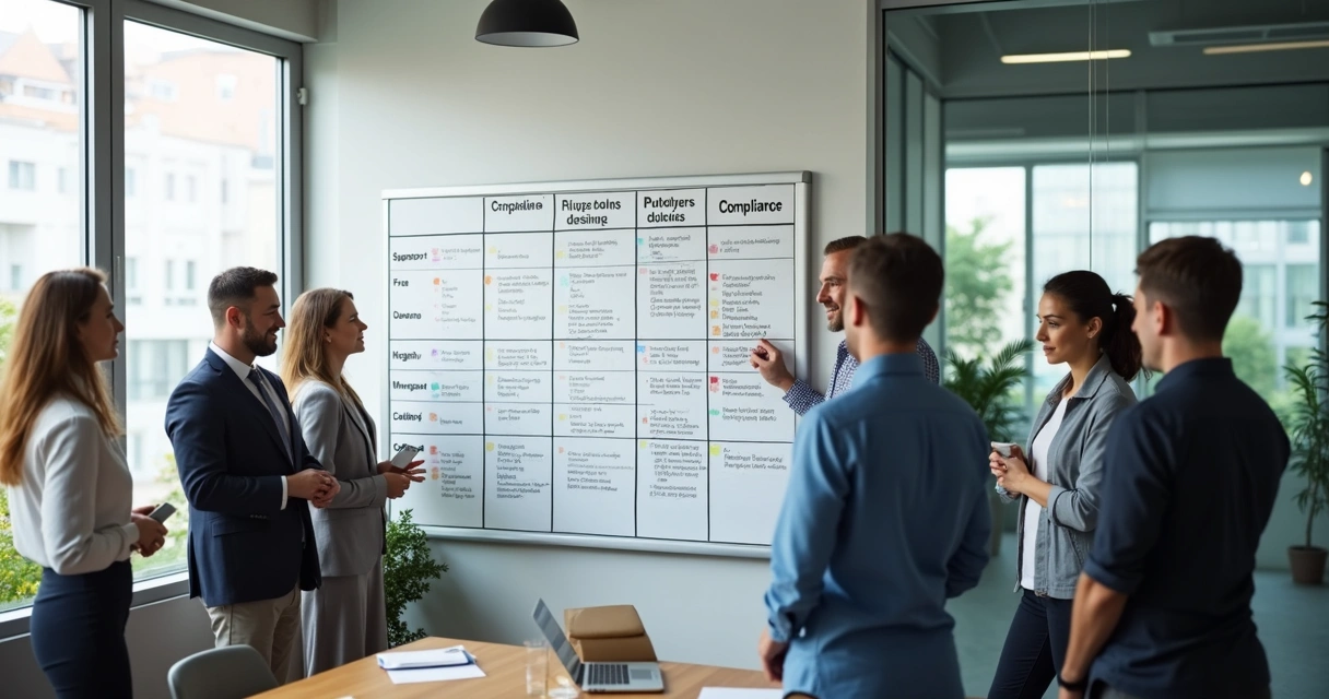 Quadro branco com matriz comparativa de plataformas LMS 